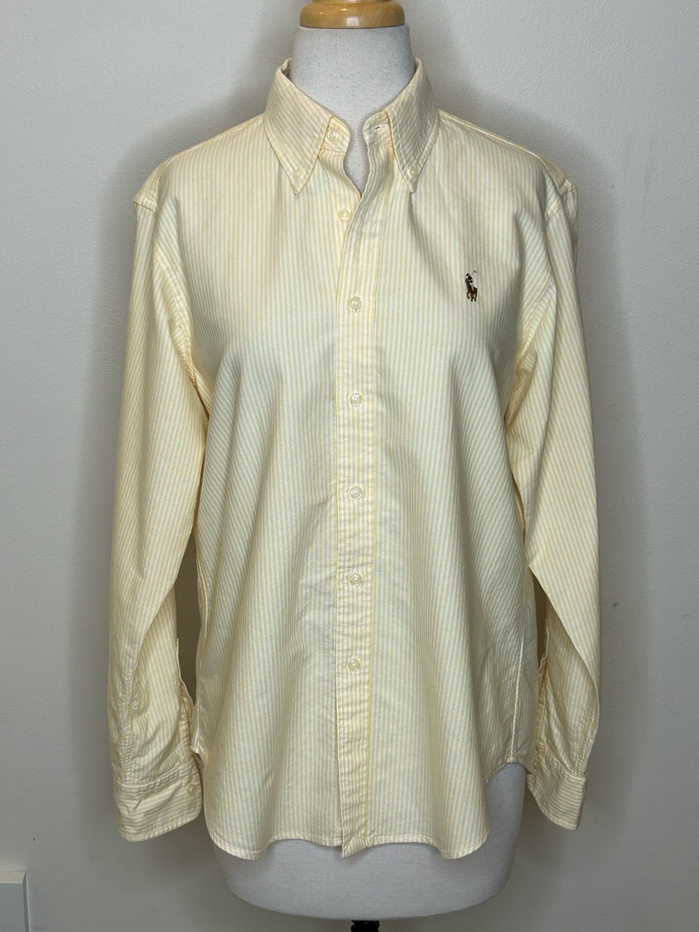 Ralph Lauren Classic Fit Yellow & White Stripe Oxford Button-Down Shirt Size 12